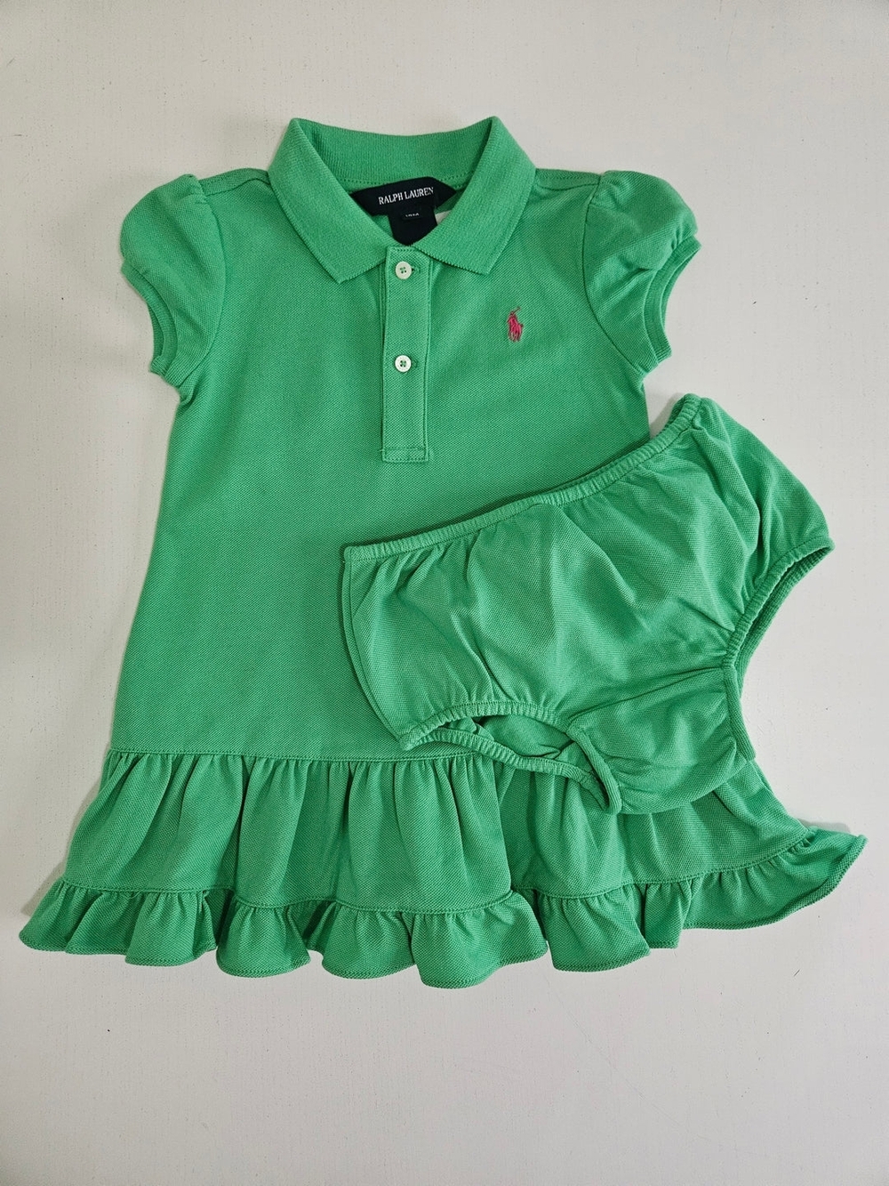 Ralph Lauren Bright Green Polo Dress with Matching Bloomer